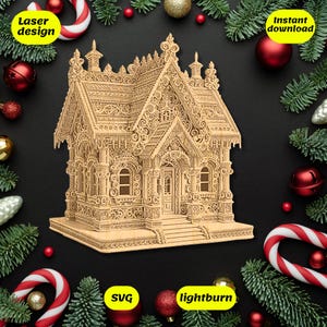 3D Lasergravur, Weihnachtshaus, 3D Illusion, Laser bereit, Datei zum gravieren, Laser-Datei, Glowforge-Datei, Datei zum gravieren, Xtool-Dateien