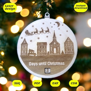 Christmas village countdown ornament design for laser cut, Christmas calendar svg, christmas laser file, svg file, dxf, cdr, pdf, ai