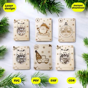 Lasergesneden bestanden voor 6 kerstwenskaarten, digitale bestanden, cdr, dxf, ai, svg, pdf