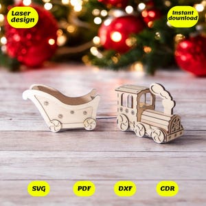 Archivos cortados con láser para tren navideño, archivos digitales, CDR, DXF, AI, SVG, PDF