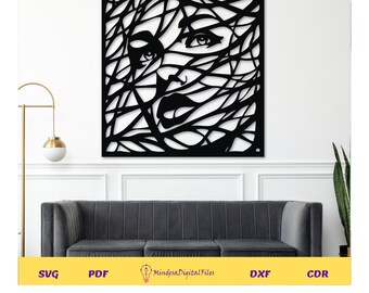 Branches woman face wall panel design for laser cut, sticker decal, router, silhouette template cnc, digital files, laser svg,laser wall art