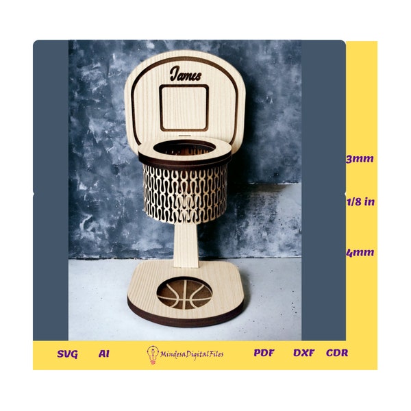 Basketball hoop pen stand design for laser cut, digital files, cdr, dxf, ai, svg,pdf