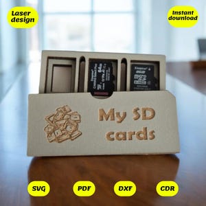 レーザーカット、デジタルファイル、cdr、dxf、ai、svg、pdf、glowforgeファイル、レーザーファイルボックス用のSDカードボックスデザイン