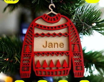 Benutzerdefinierte Name Weihnachten Pullover Ornament SVG Laser Cut Datei