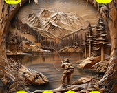 Fisherman 3D Illusion Laser Engraving File (PNG, BMP, TIF)