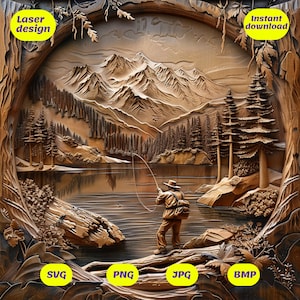 visser 3D-illusie lasergravure png | 3D-illusiebestand voor glowforge, xtool | png bmp tif-download