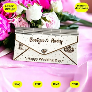 Sobre de regalo de boda SVG / Archivo cortado con láser para dinero o porta tarjetas de regalo / SVG DXF CDR PDF