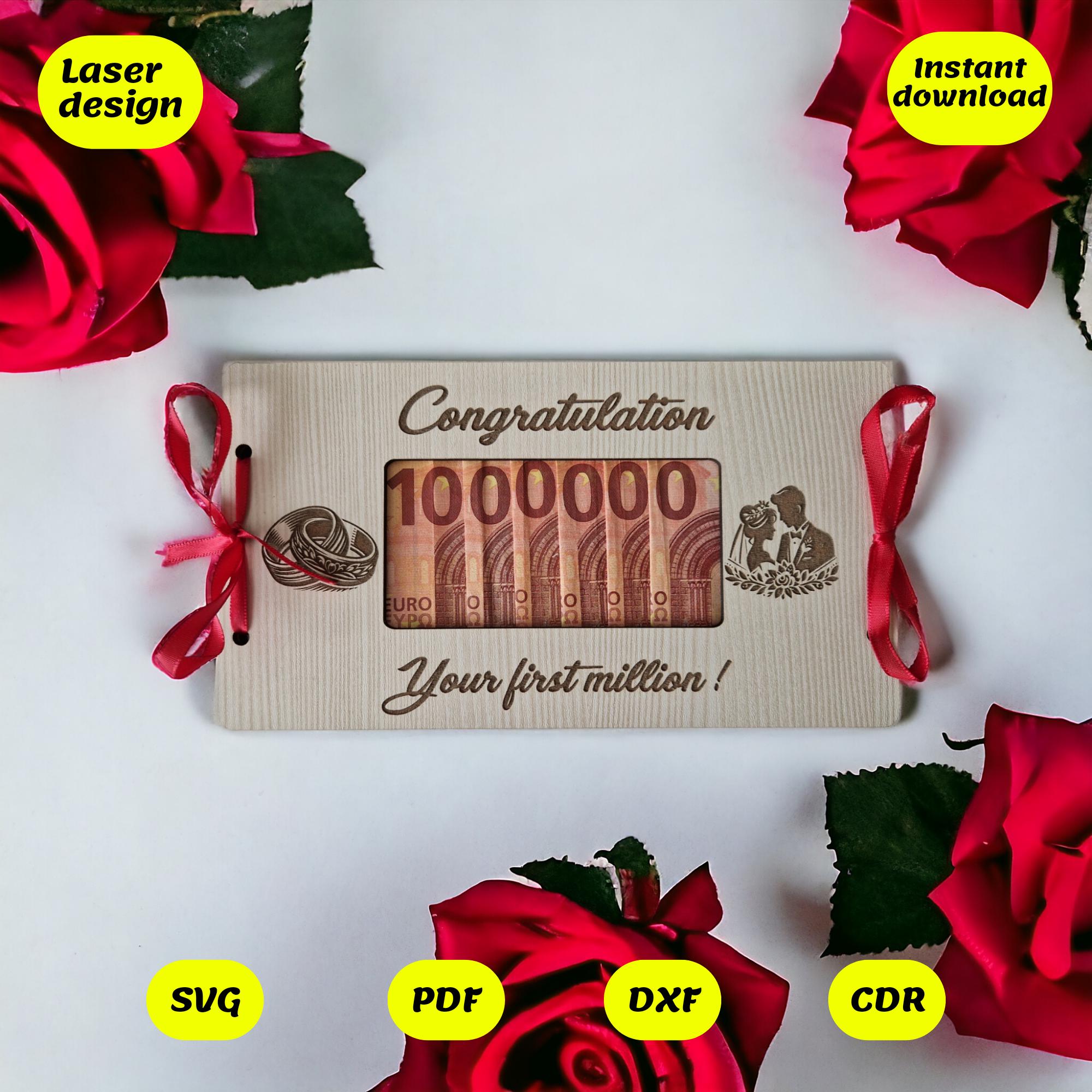 Money gift card svg first million laser cut file for glowforge, xtool, cnc svg dxf cdr pdf download