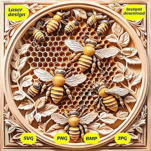 3D laser engrave beehive PNG, 3D Illusion, Laser Ready , laser burn file, glowforge file, file for engrave, xtool files