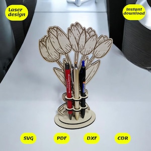 Tulpen met tagpennen staan laserbestand, laserontwerp, svg-bestanden, lasergesneden bestanden, glowforge-bestanden, xtool-bestanden, bestanden voor laser