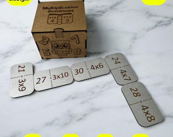 Multiplication Dominoes laser files, laser cutting files games, dxf files, svg files,cnc files, glowforge files, xtool files