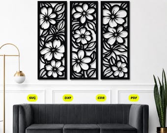 FLORAL WALL ART design for laser cut | wood wall art | digital files: svg, cdr, pdf, dxf