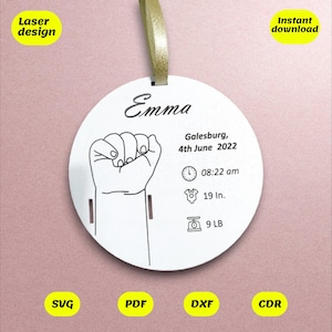 Design de fita de lembrança de nascimento de bebê para corte a laser, glowforge svg, design a laser, arquivos dxf, arquivos svg, arquivo de corte a laser