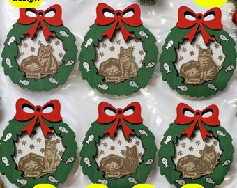 Set von 6 Weihnachten Laser Cut Datei Katze Ornamente, Laser cut svg, dxf Dateien, Laserdateien, Weihnachten Laserdateien, Laserdateien Ornament