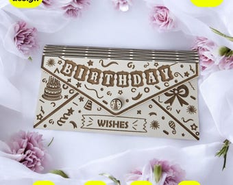 Geburtstag Umschlag svg | Lasercut-Datei für Geld- oder Geschenkkarten | svg dxf cdr pdf herunterladen