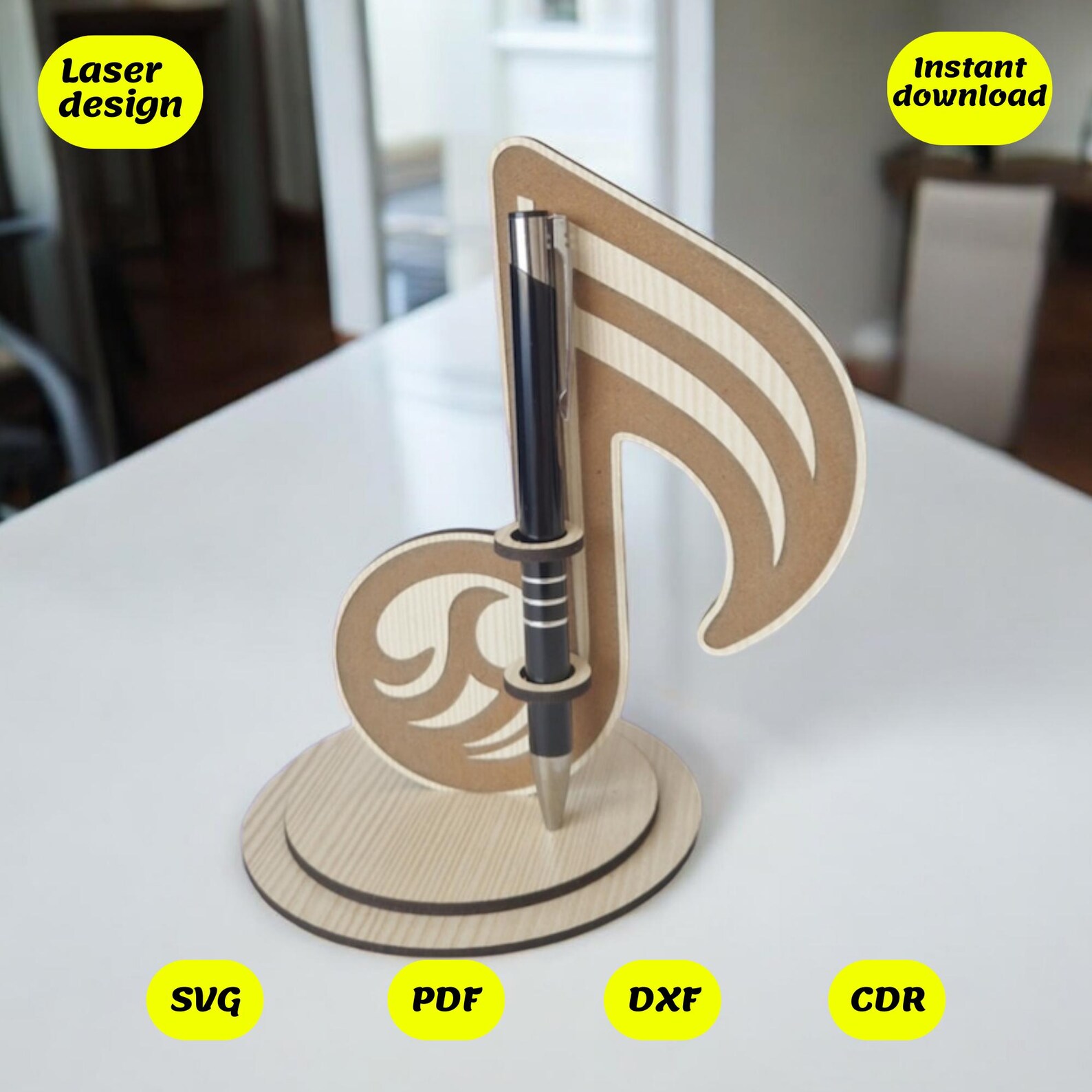 Music Note Shape Pen Stand Design for Laser Cut, Digital Files, Cdr ...