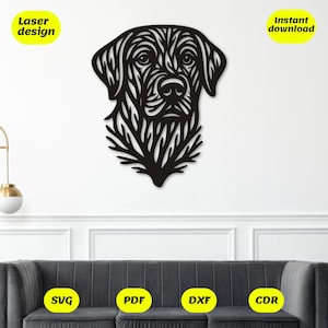 Arte de pared de labrador en formato SVG/perro de rama natural cortado con láser/archivo SVG, DXF, CDR, AI y PDF descargable