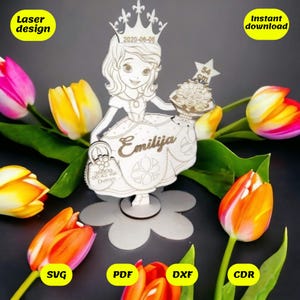 kind metrische prinses svg | lasergesneden standaard voor glowforge, xtool, cnc | svg dxf cdr ai pdf