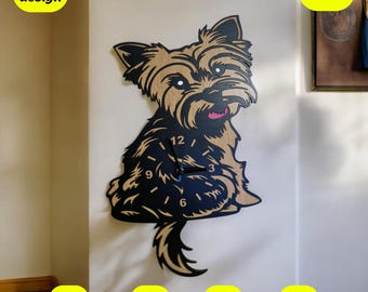 Yorkshire Terrier Uhr SVG: Beweglicher Schwanz Laser Cut Datei