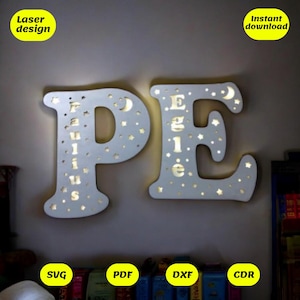 Set di luci notturne in formato SVG dalla A alla Z / File di taglio laser per lampade con 26 lettere + regalo / Glowforge Xtool CNC SVG DXF PDF