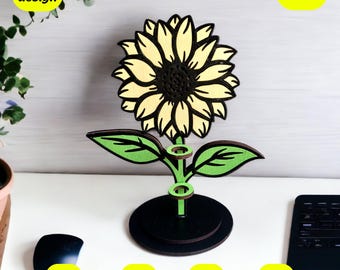 Portapenne a forma di fiore, design tagliato al laser / Supporto per penne a forma di girasole / File per taglio laser, regalo per la festa della mamma