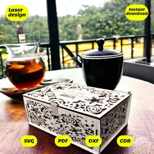 Tea box with flower ornaments design for laser cut , digital files, cdr, dxf, ai, svg,pdf
