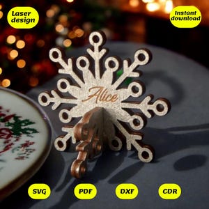 Snowflake shape table card design for laser cut, digital files, cdr, dxf, ai, svg,pdf