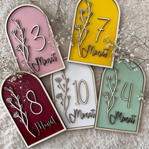 12 Meilensteinkarten aus Holz * Baby Karten 12 Monate * Geschenkset Baby