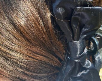 Bowknot Hair Clip In Color Black, Elegant Hair Clip, Korean Hair Clip, Beige Satin Hair Clip, Minimalist French Style, Romantic