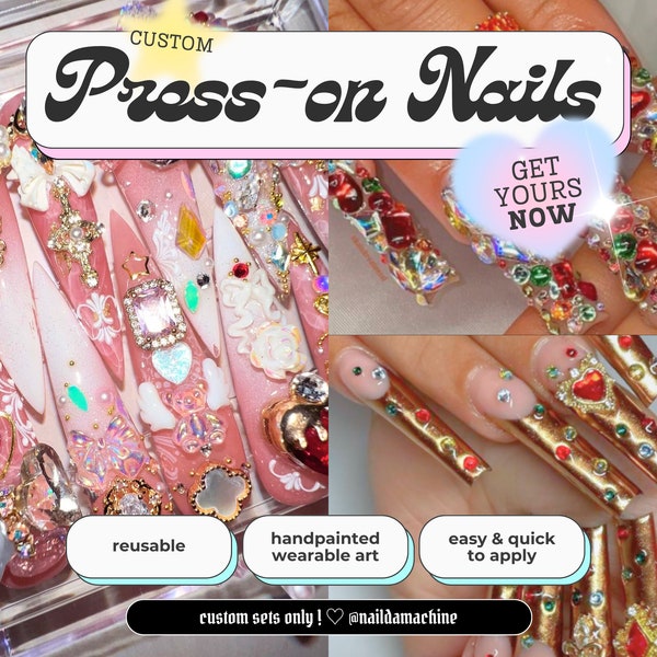 Acrylic Kawaii Nails Custom Press on Nails Canada Designer CUSTOM Fake Nails Trendy Press On Nails XXL Luxury Junk Nails Press-on nails