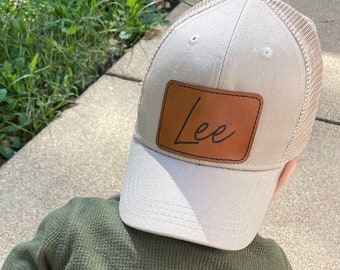 Leather patch name hat