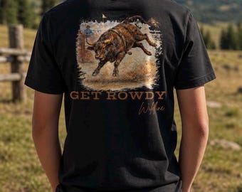 Rodeo Bull Graphic T-Shirt: "Get Rowdy" Wildline Cotton Tee