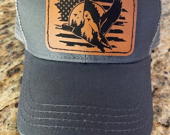 Leather patch mallard flag hat