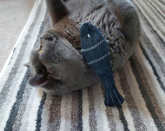 Upcycled denim catnip filled cat kicker toy