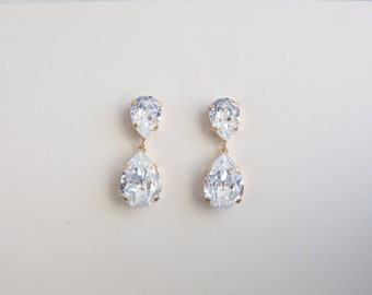 Cubic Zirconia Crystal Drop Down Earrings, Bridesmaid Gift, Bridal Party Bride, Pear Shaped
