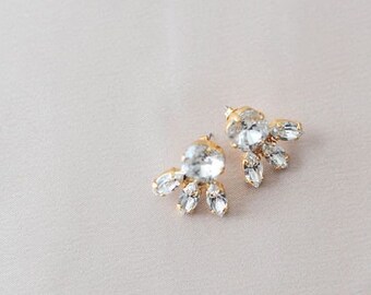 Gold Crystal Stud Earrings, Bride Earrings Stud, Bridal Shower, Marquise Crystal Earrings