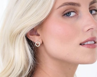 Circle Stud Earrings, Gift for Her, Bridesmaid Proposal, Diamond Crystal Earrings, Hypoallergenic Stud, wedding jewelry