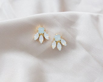 Bridal Earrings cluster, Wedding Earrings White, White Shimmer Stone Earrings, Easter Basket Ideas