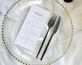 Menu de mariage imprimé | Menu personnalisé | Menu élégant | Menu simple | Impression de menus