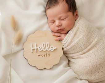 Annuncio di nascita / Ciao mondo / Cartello di arrivo del bambino / Cartello per neonato / Cartello per neonato / Regalo per baby shower / Presentazione del bambino / Regalo per neonato / Accessorio per neonato