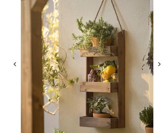 Hanging shelf wood with rope rustic plant shelf decorative shelf