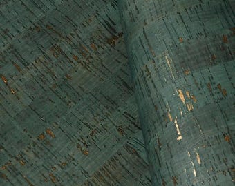 Dark Green Cork Wood Veneer Wallpaper: Metallic Gold Backing