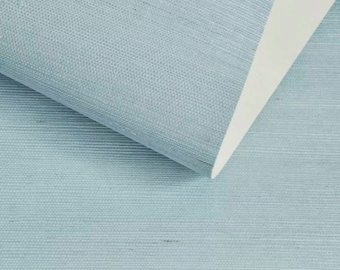 Sky Blue Woven Sisal Grasscloth Wallpaper: Natural Retro Decor