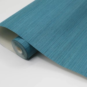 Sea Blue woven sisal grasscloth wallpaper/Blue grasscloth wallcovering/natural wallcovering/Blue wallpaper/retro decor/Blue bedroom decor