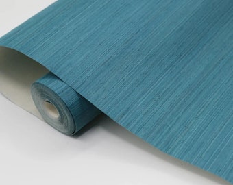 Zeeblauw geweven sisal grasdoek behang/blauw grasdoek wandbekleding/natuurlijke wandbekleding/blauw behang/retro decor/blauw slaapkamer decor