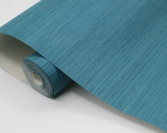 Sea Blue Woven Sisal Grasscloth Wallpaper: Retro Decor