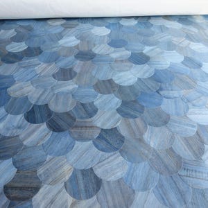Blue wood veneer wallpaper/Polka dot wallcovering/Non woven wallcovering/Wooden veneer wallcovering/Circle pattern wallcovering/wood veneer