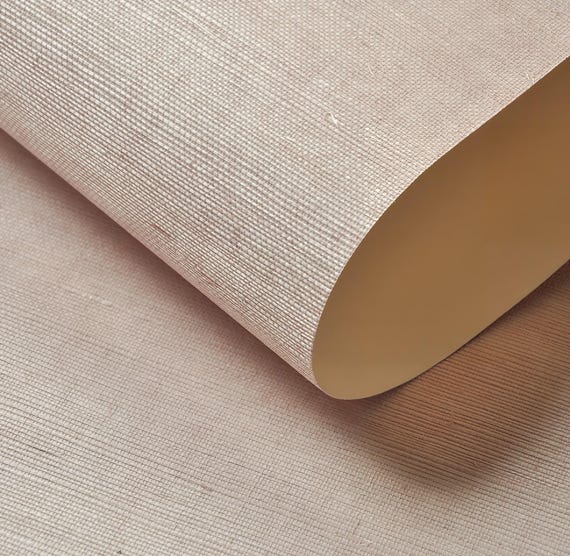 Salmon Pink Sisal Grasscloth Wallpaper: Natural Retro Nursery Decor