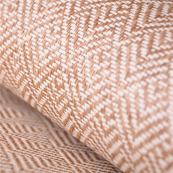 Art Deco Woven Paper Wallpaper: Light Brown Geometric Wallcovering