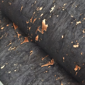 Tapete aus schwarzem Kork und roségoldenem Holzfurnier/Schwarze Kork Tapete/Metallic Tapete/Holzfurnier Tapete